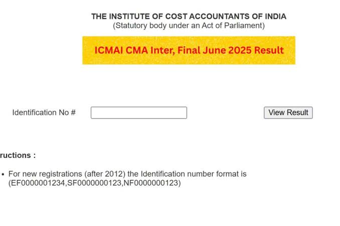 ICMAI CMA Inter Result June 2026: